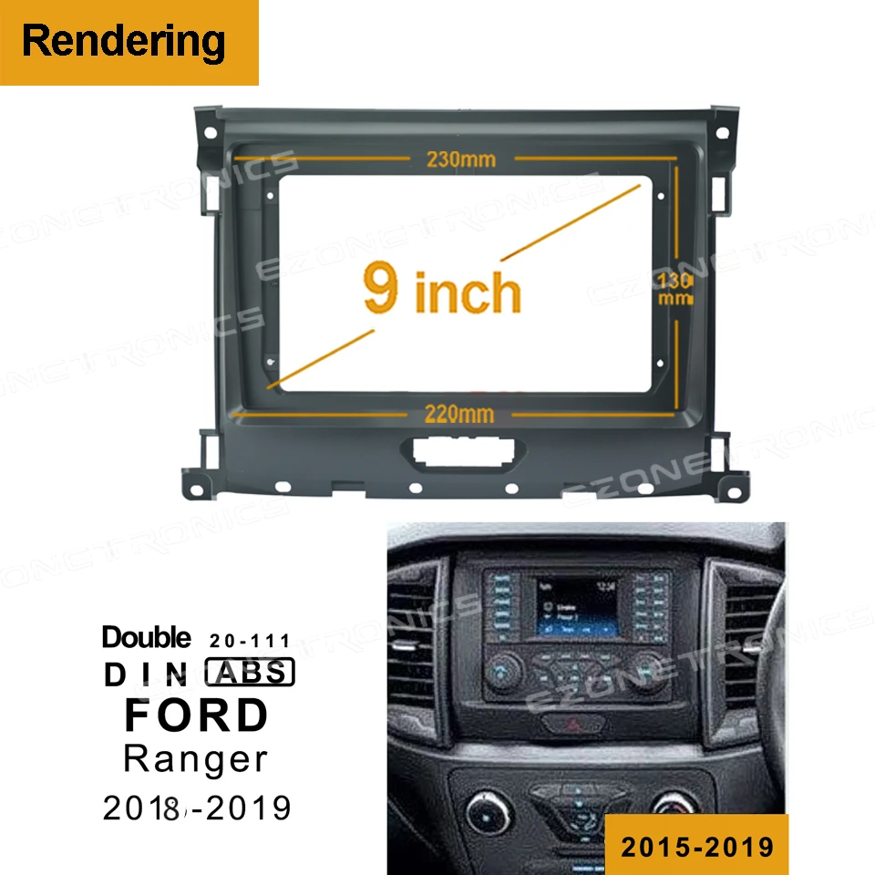 

1din2Din Car DVD Frame Audio Fitting Adaptor Dash Trim Kits Facia Panel 9inch For FORD Ranger 2018-2019 Double Din Radio Player