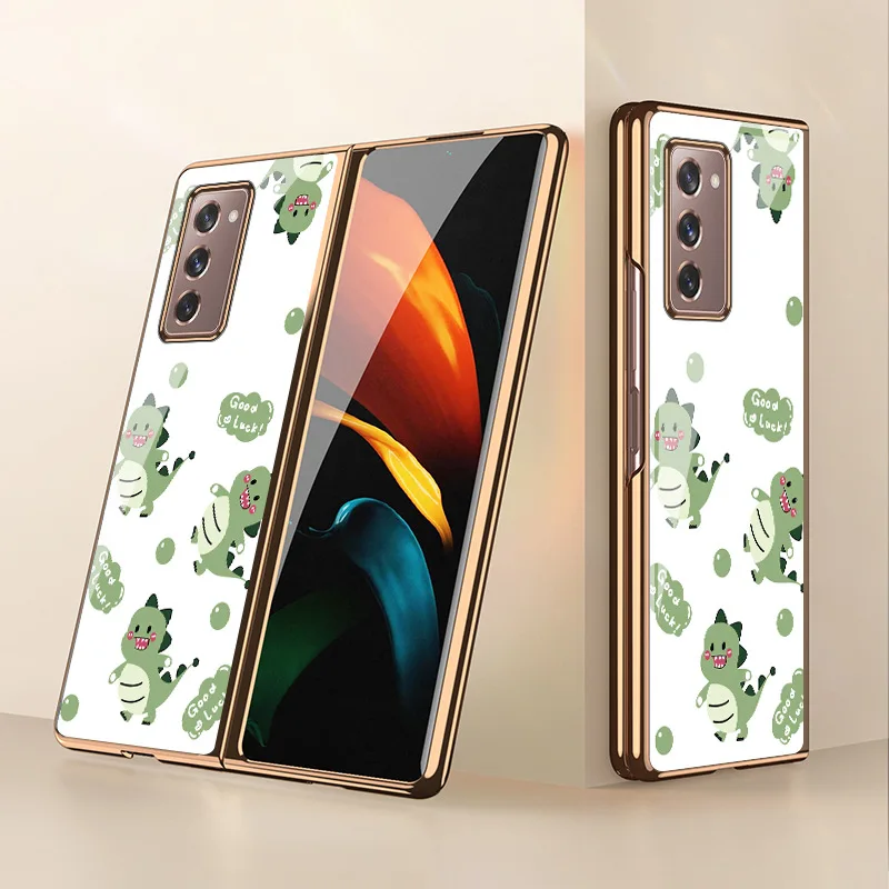 ZFold4 Funda Case for Samsung Galaxy Z Fold 4 3 2 1 Z Flip 4 3 2 1 Lovely Dinosaur Pattern Tempered Glass Coque Phone Case Cover