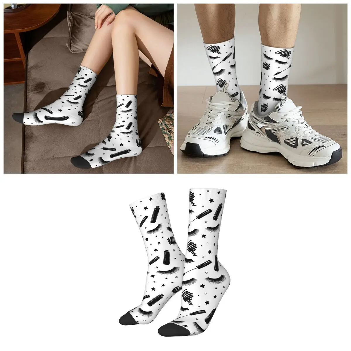 Kawaii Anime Make Up Eyelashl Socks Harajuku Sweat Absorbing Stockings All Season Long Socks for Man Woman Valentine's Day Gifts