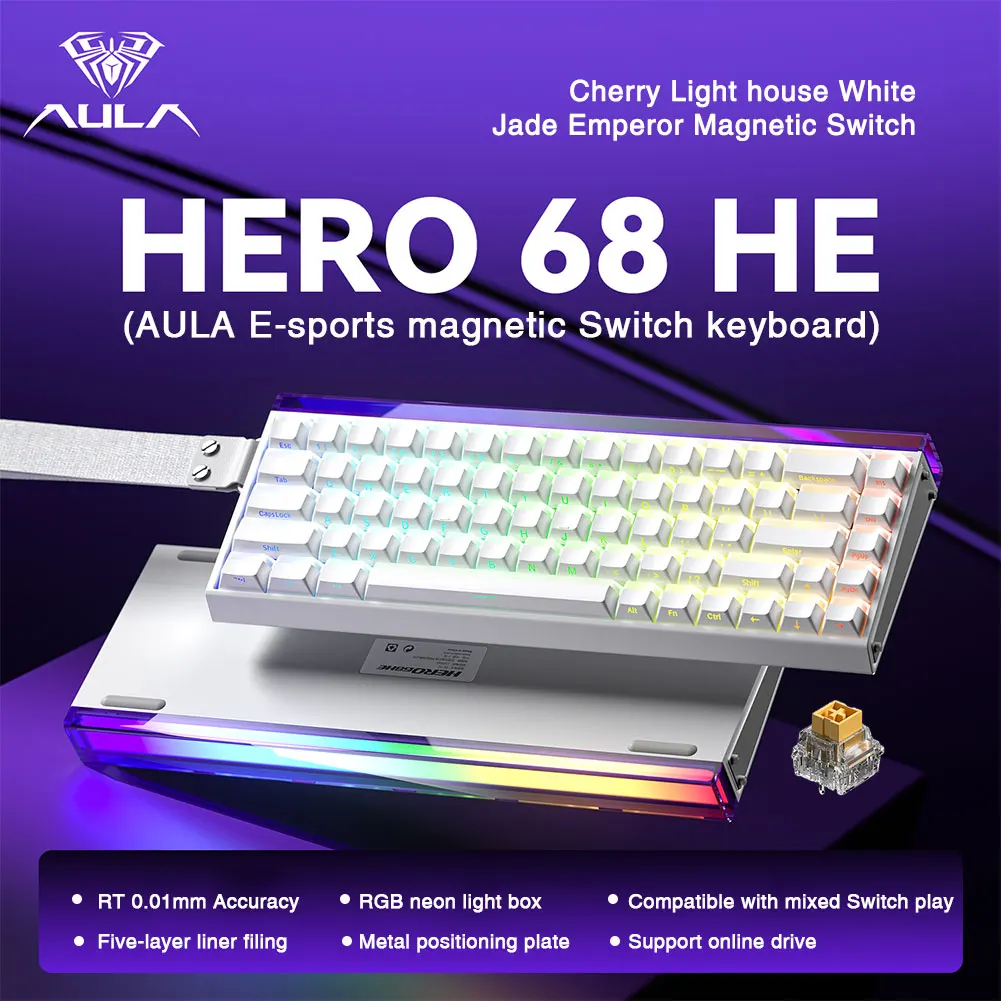 AULA HERO 68HE Magnetisch schakelaartoetsenbord Rapid Trigger 8K Return Esports Gamer-toetsenbord RGB Bedraad gamingtoetsenbord