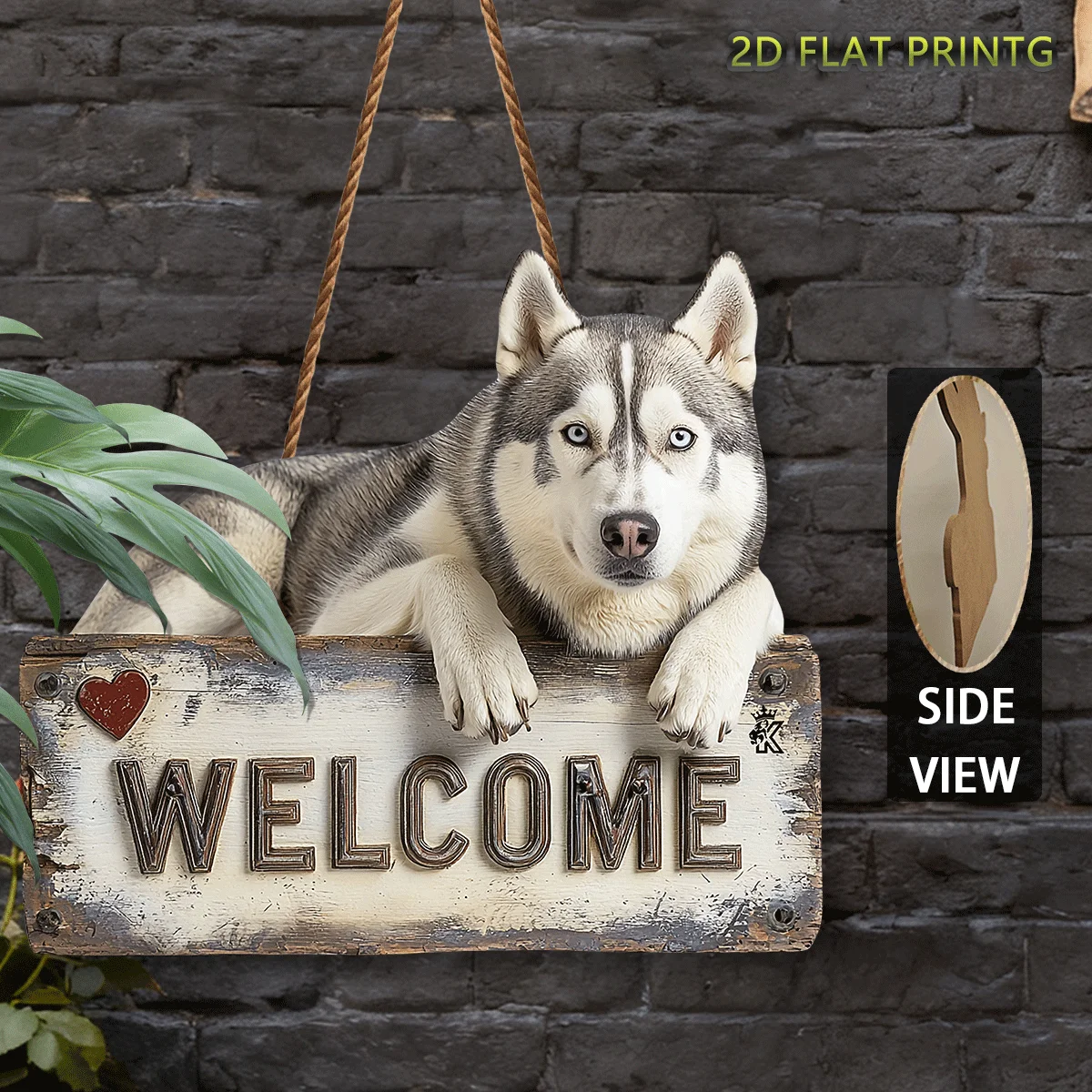 2D Flat, 1pc Wooden Sign, Outdoor Wall Decoration, Handsome Husky Welcome Sign, Garden Decor, Holiday Gift, Gift for Dog Lovers