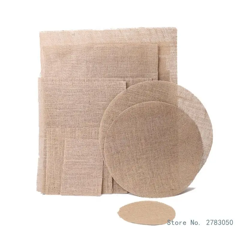 Round Linen Jute Burlap Dining Table Mat Linen Table Placemat Tea Cup Plates Mats For Home Wedding Christmas Party Decor