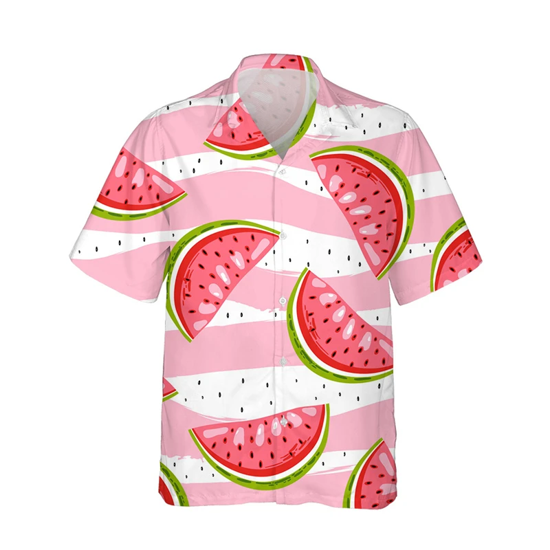 Lustige Wassermelonen-Druck-Hawaii-Hemden für Kinder, Jungenkleidung, kurzärmelig, modisch, Sommer, Strand, Kinder, Mädchen, Blusen, Knopf-Tops – Detail 6