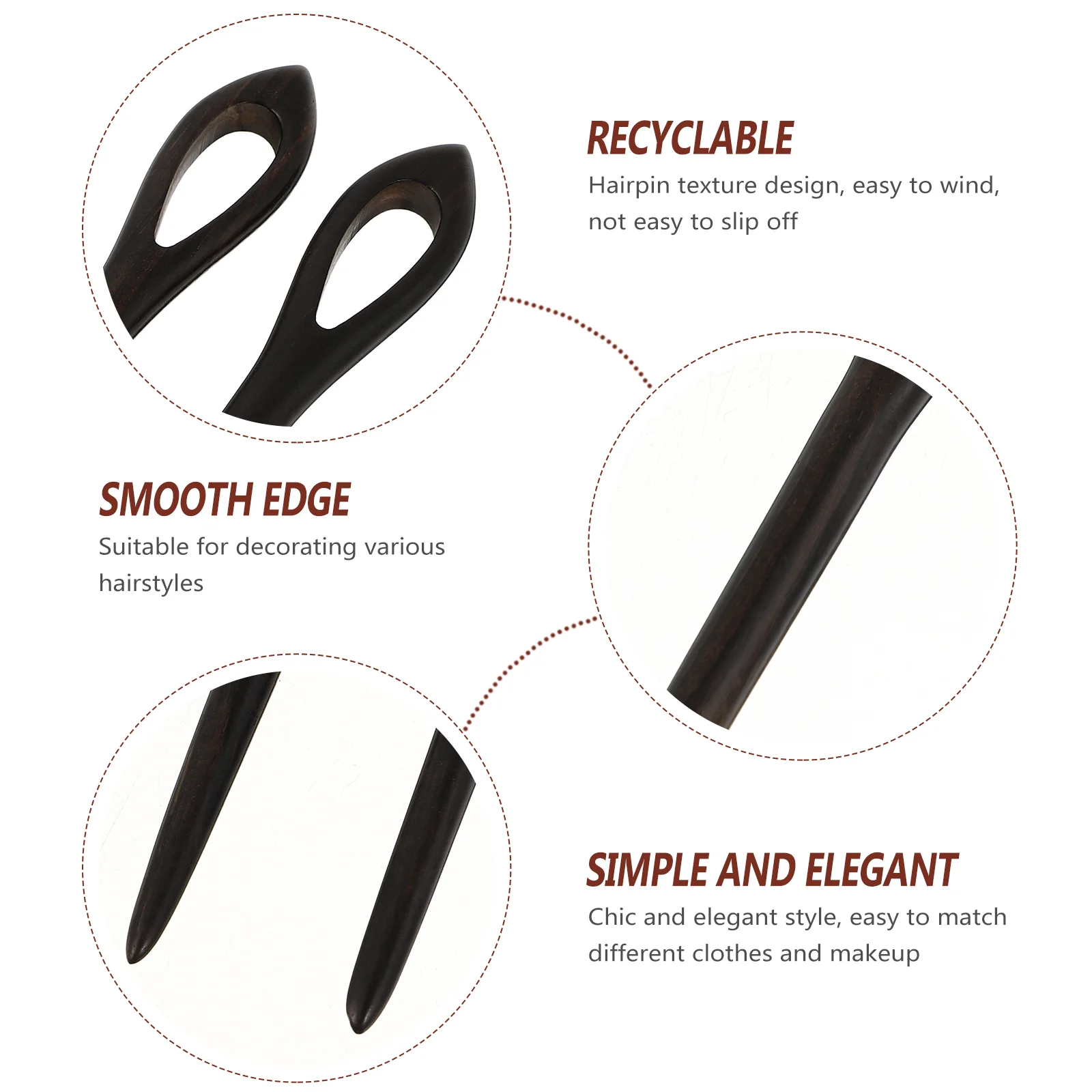 2 قطعة دبوس الشعر الرجعية خمر كليب مخلب كليب لملحقات خشب الصندل الخيزران المرأة القبعات العالية #3