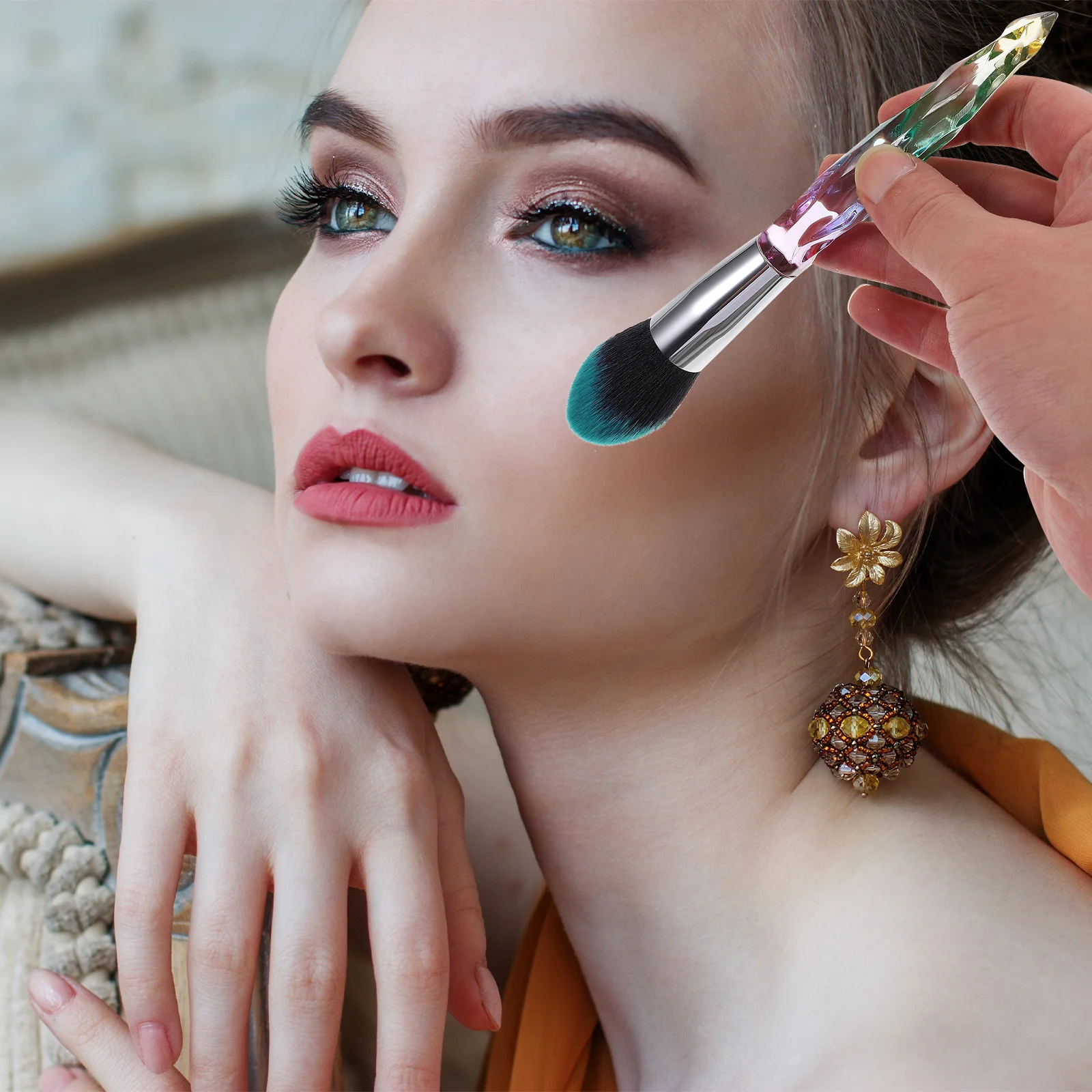 10개 브러쉬 전문가용 부드러운 섬유 메이크업 세트 파운데이션 파우더 블러쉬 아이섀도우 뷰티 도구 세트