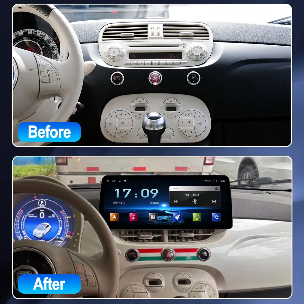Android 13 Car Radio For Fiat 500 2007-2014 Carplay Auto Multimedia Stereo 360 Camera Navigation GPS Intelligent 5G Video Player