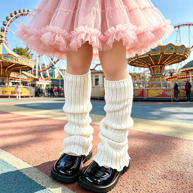 Meias Quentes para Crianças Estilo Lolita, Meias Tricotadas para Meninas Coreanas, Protetores de Pés Elásticos e Versáteis