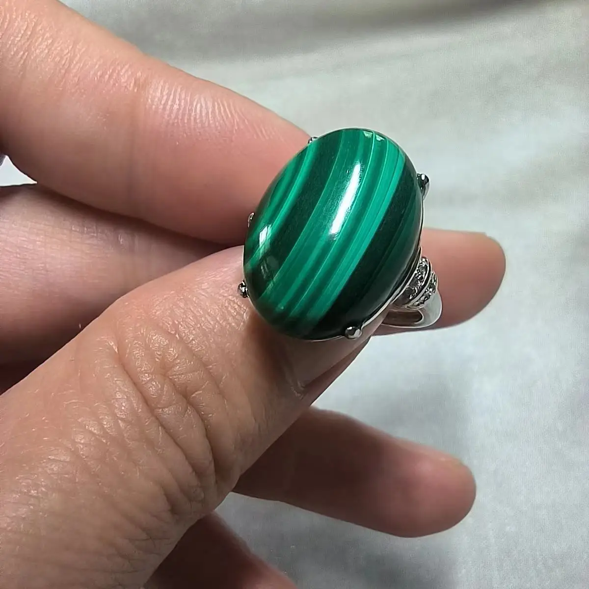 1Pcs/Lot Natural malachite ring Green Gem Jewelry s925 Silver Inlaid  femme alianças namoro joyeria plata ringen anillos pareja