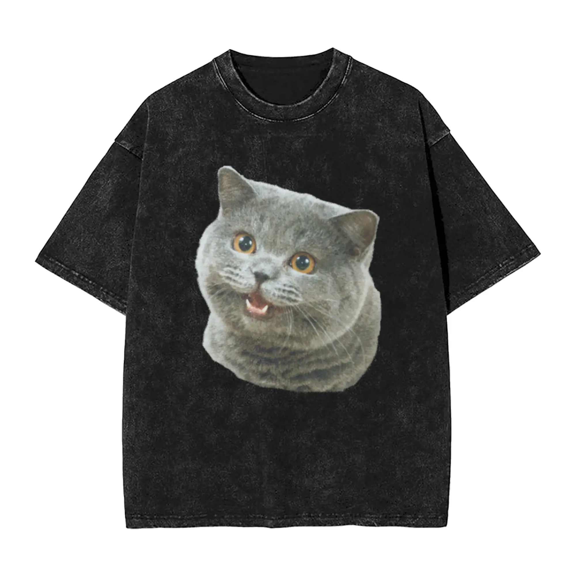 Happy Cat Plain Meme Classic Trendy A Vintage Oversized Cotton Unisex T-Shirts