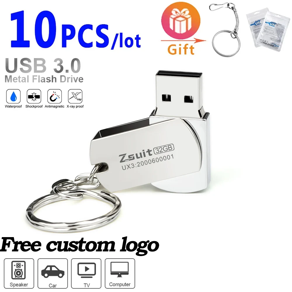 

Rotating USB Drive 64GB Pen Drives 32g High Speed Memory Stick 3.0 Metal Flash Drive Free Logo 128GB Computer U Disk Free Shipp