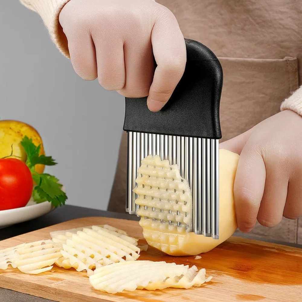 

Stainless Steel Potato Chip Slicer Crinkle Wavy French Fry Wolf Teeth Cut Potatoes Household Kitchen Gadget