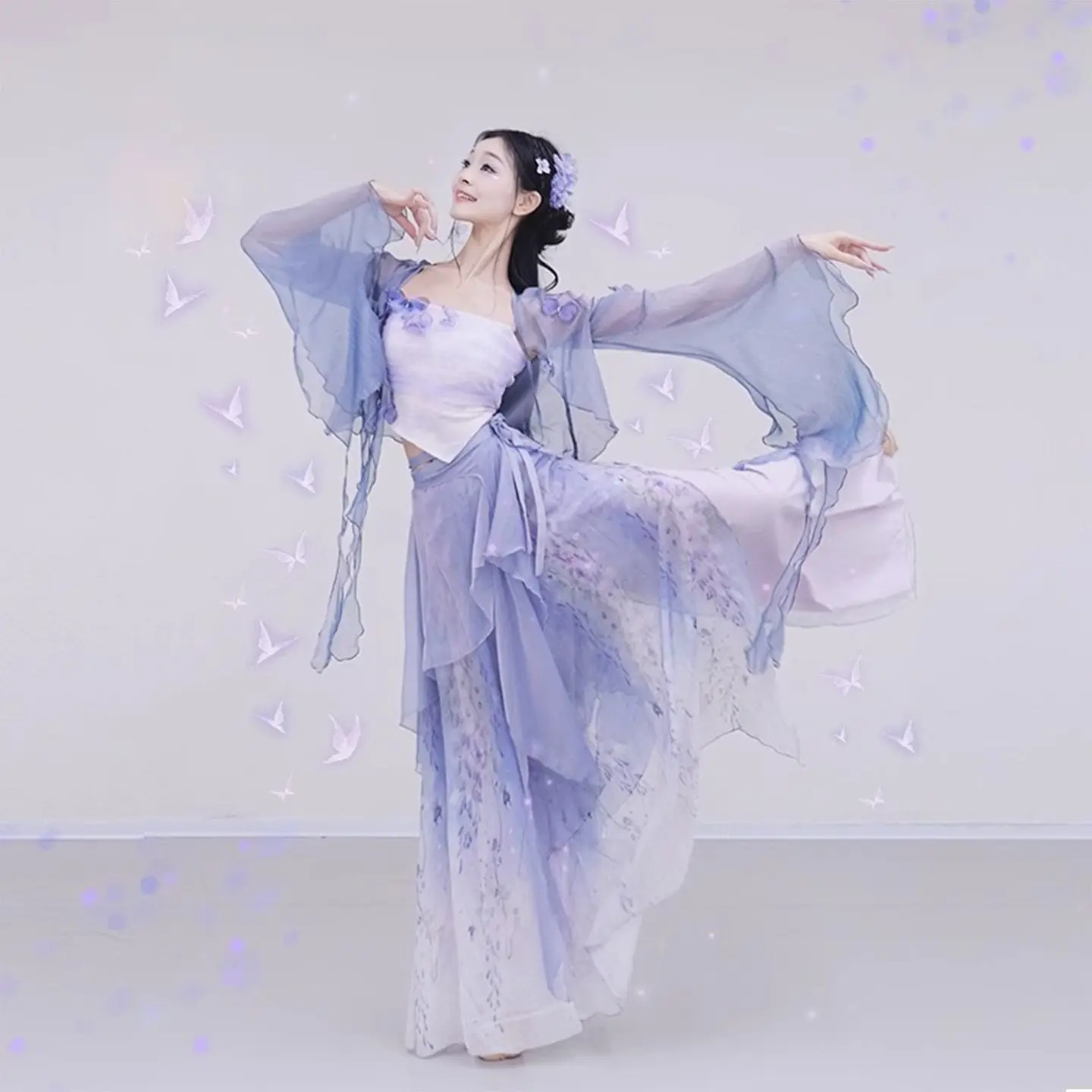 

Classical Dance Gradient Flowing Gauze Performance Fairy Horn Dance Ancient Style Body Rhythm Chinese Pants Skirt Practice