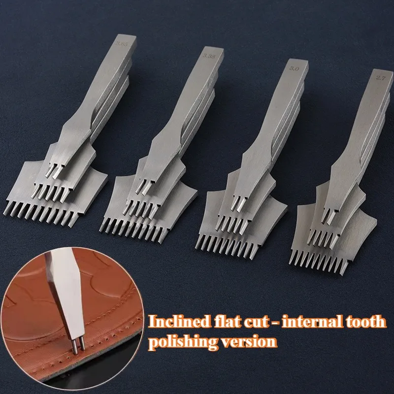 2.7 - 3.85mm Inclined Flat Cut - Inner Tooth Fine Polishing Style Handmade Punching 3pcs Set DIY Leather Sewing Accessories Tool