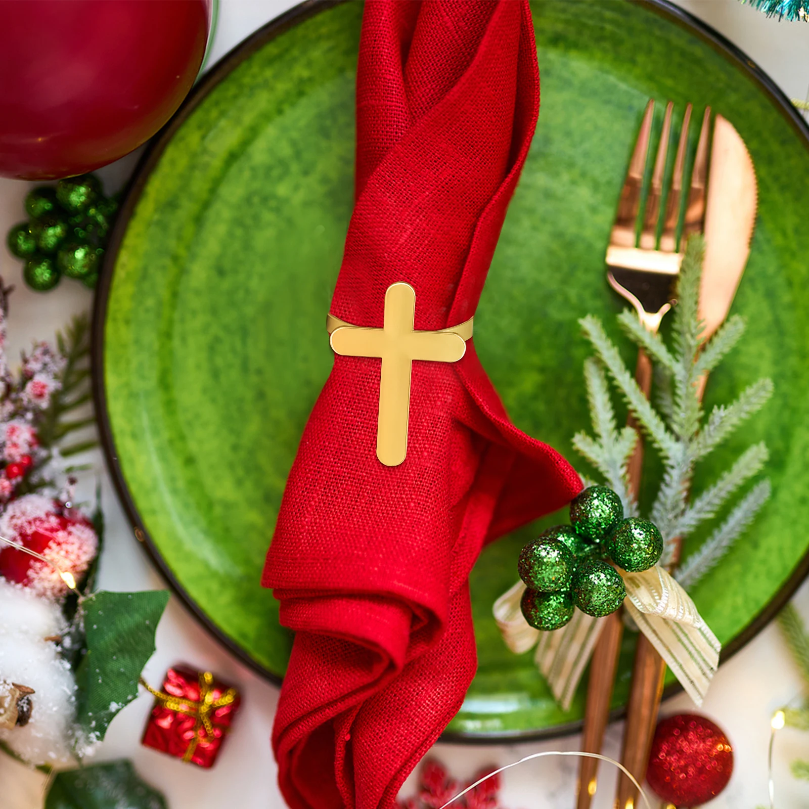 

4Pcs Dining Napkin Rings Cross Design Functional Table Decor for Hotel Wedding Banquet Reusable Napkin Holders Set