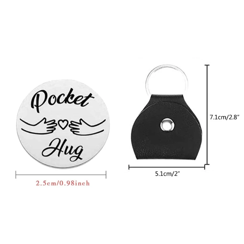 Pocket Hug keychain Stainless Steel Double Sided Tokens with PU Leather Keychains Relationship Keepsake Gift Y08E