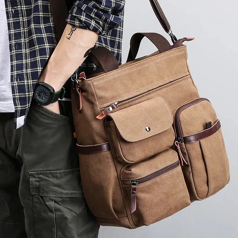 Men Canvas Messenger Bag Crossbody Bags Unisex Sling Bag Shoulder Bag for Travel Work College Vintage Men\'s Handbags Briefcase