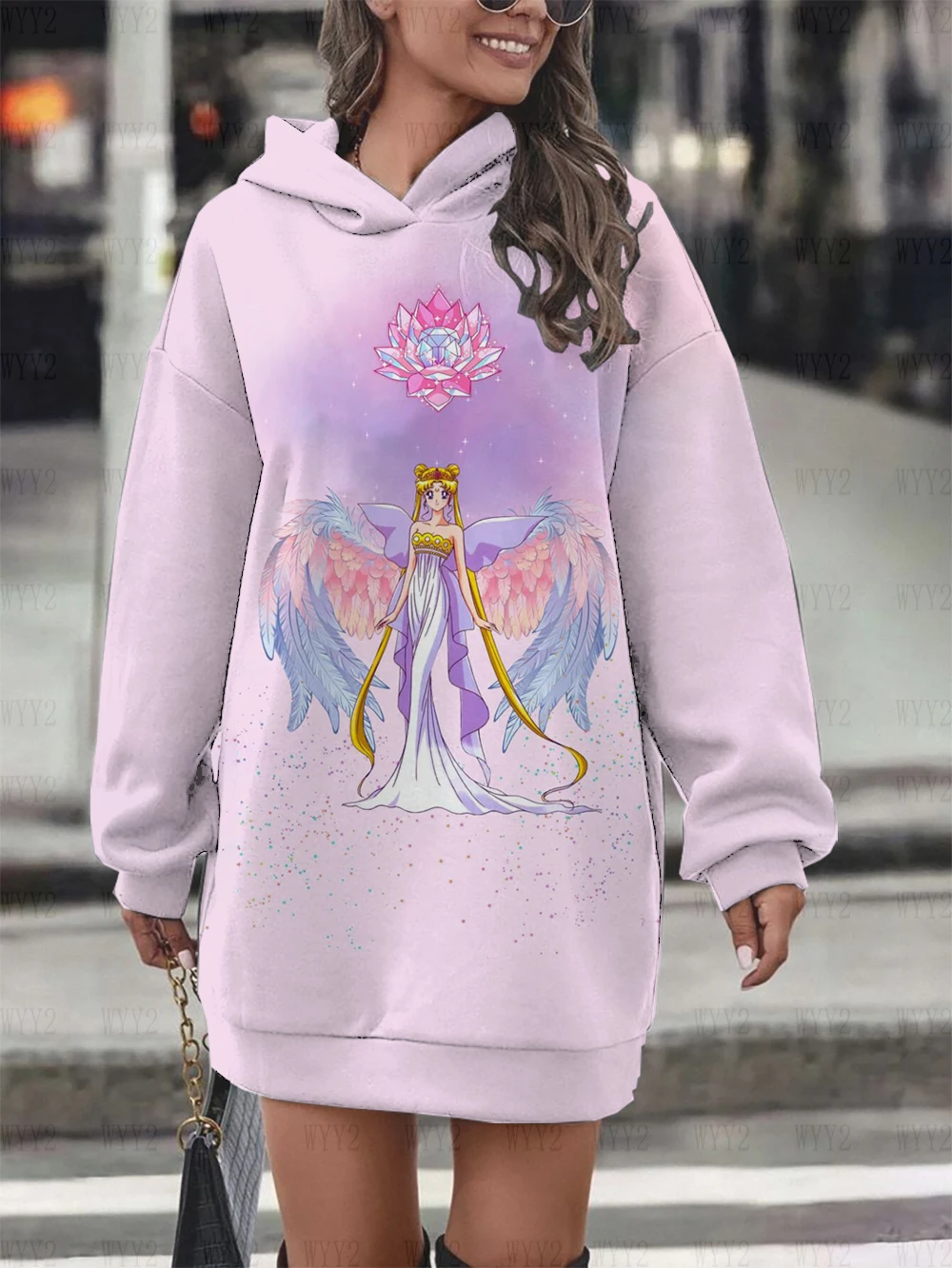 New Sailor Moon print loose sweatshirt hot sale women's autumn and winter street casual comfortable hooded skirt dress