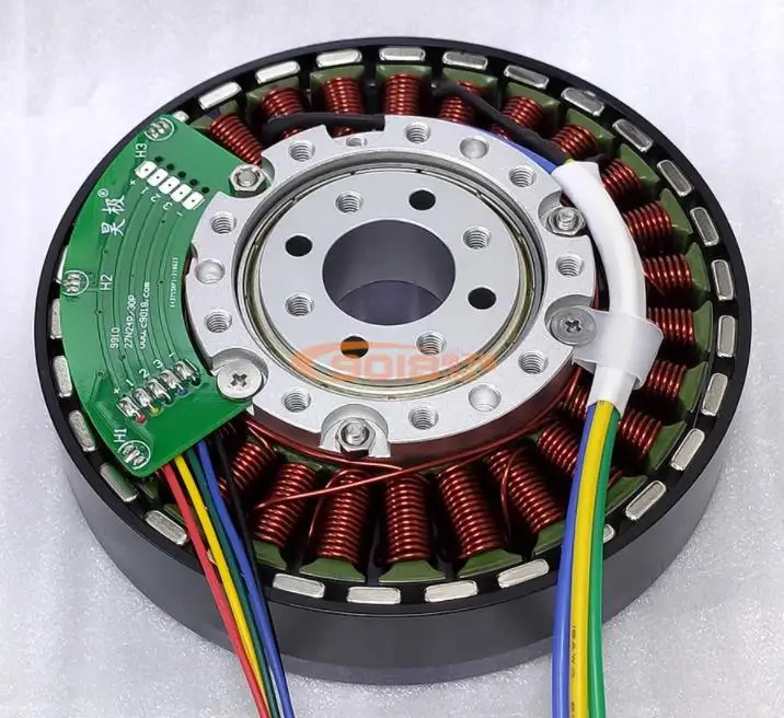 300W disc-shaped brushless DC motor 27N30P hollow shaft flat direct drive motor with Hall sensor