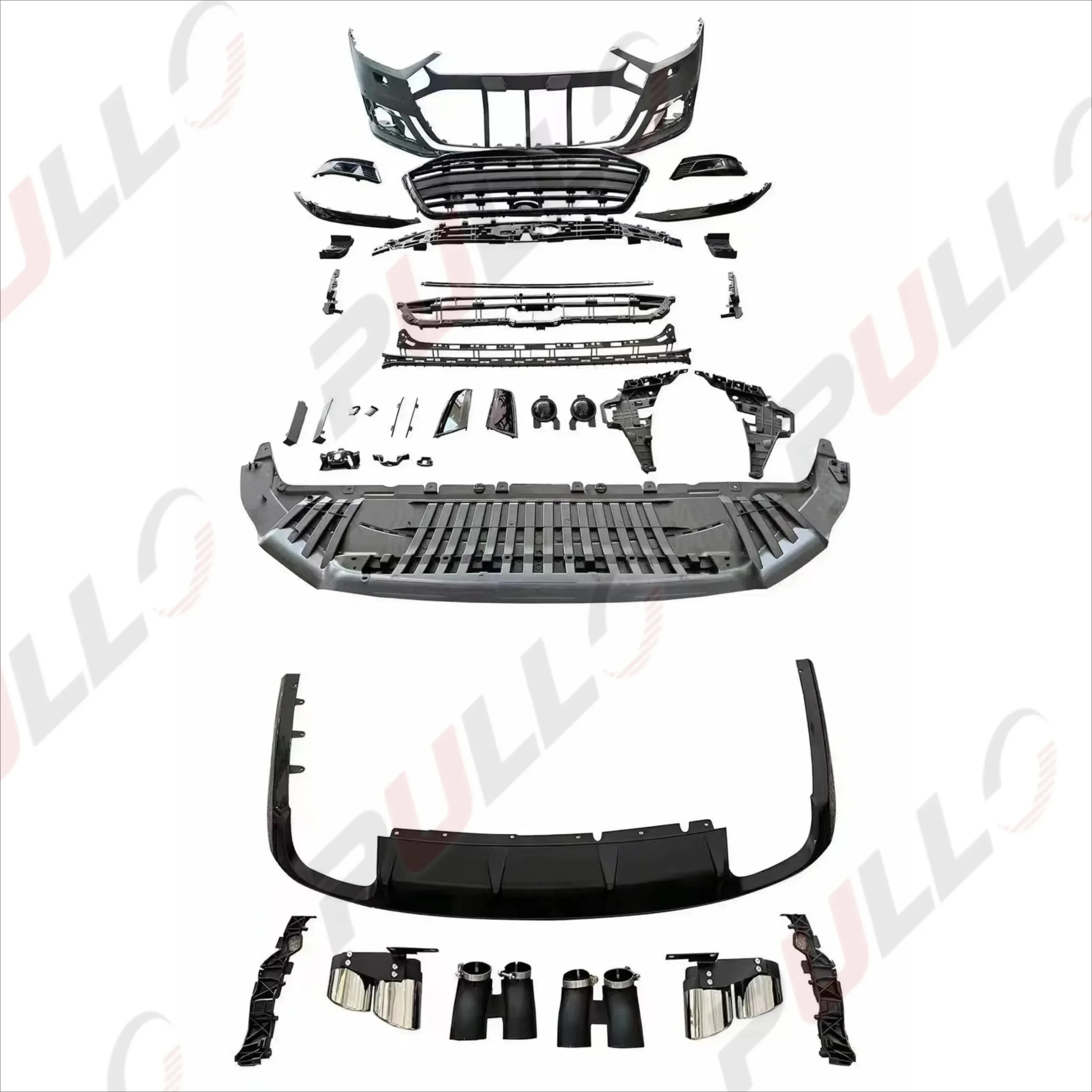 Body kit for A8 D5 2019-2022 to S8 model include front bumper assembly with grille rear diffuser tail pipes