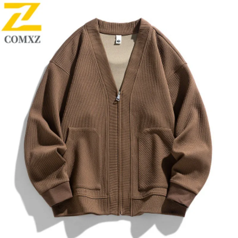 

Comxz Drop Shoulder Baseball Jacket Big Tall Men Teen Trendy Zipper Cardigan Loose Fit Casual Streetwear Sizes M to 8XL