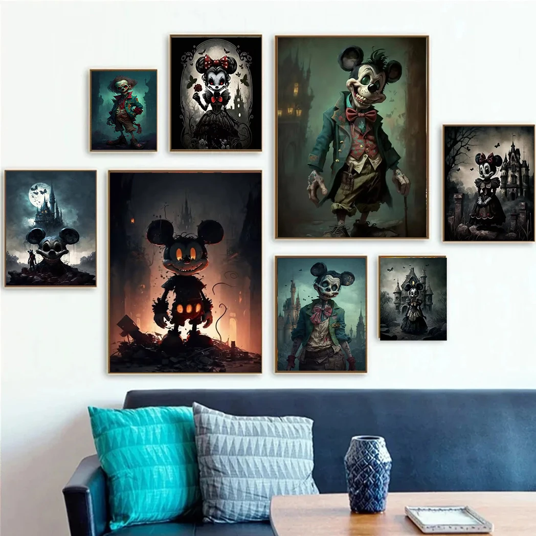 مطبوعات فنية مصغرة ديزني لغرفة المعيشة ، ديكور المنزل ، قوطية ، لوحة قماشية زاحفة ميكي ماوس ، لوحة جدارية