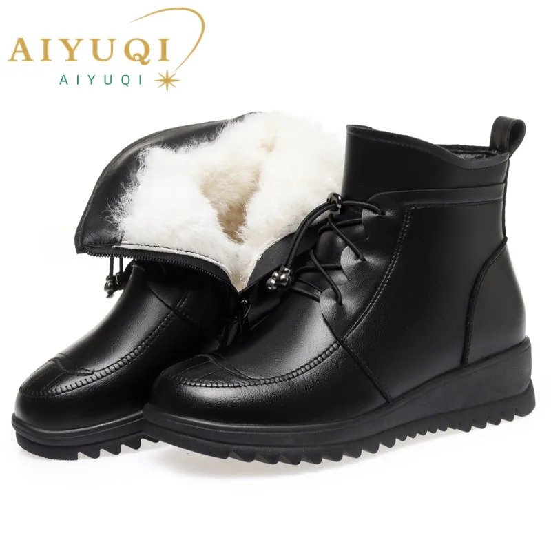 

AIYUQI Women Boots Large Size Mom Snow Booties 2024 New Genuine Leather Women Ankle Boots Round Toe Casual Women Winter Boots
