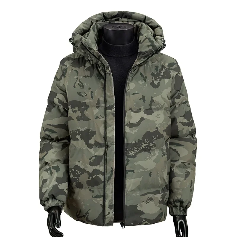 Winter Man Cargo Jacket Fashion Drawing Printed Hooded Male Outerwear Thicken Cold-proof Long Sleeve Outdoor Men Down Coat