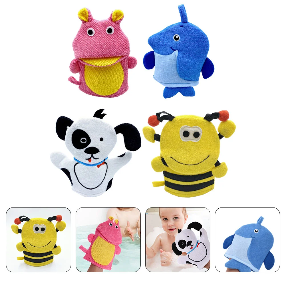 4 Pcs Gloves for Cleaning Cartoon Bath Exfoliating Shower Body Scrubber Child Kids Supplies Wash Clothes Mitts