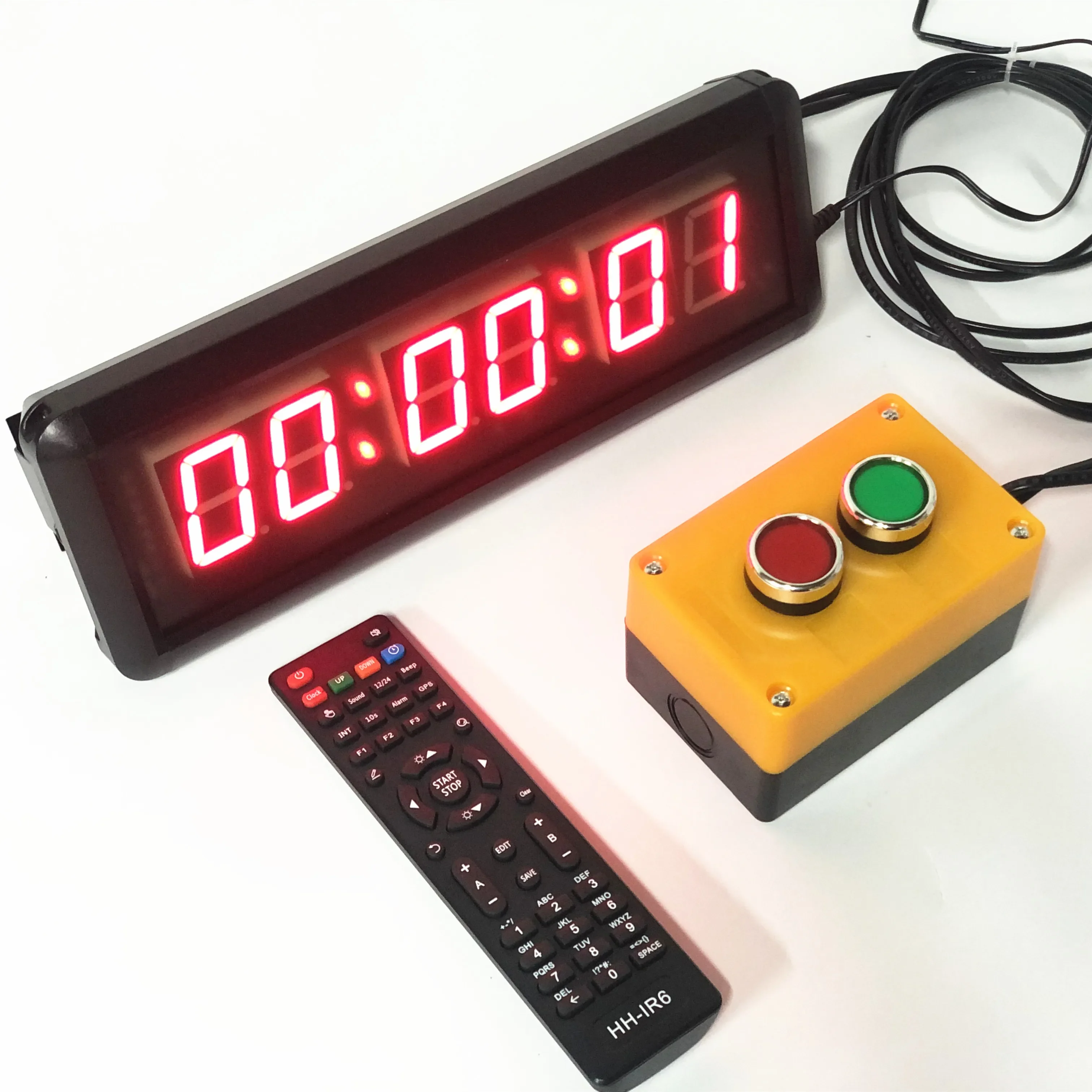 

LED Countdown Timer Stopwatch With Big Button and Wireless Remote Obstacle Course Races Wipeout Timer 1.5inch 29cm