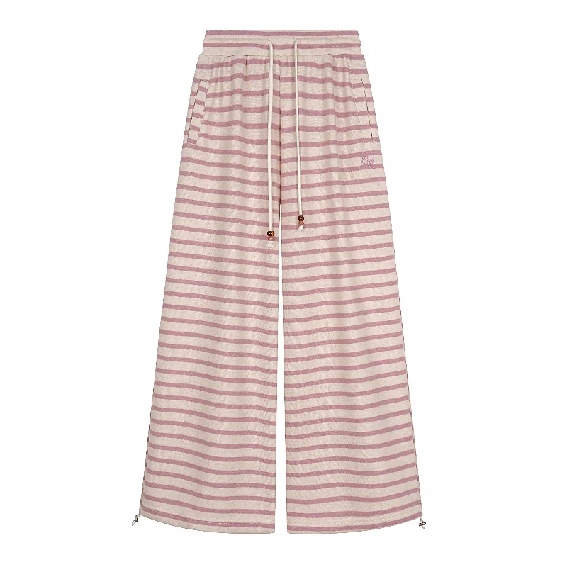 American Retro Striped Loose Wide-Leg Straight Casual Women's Trousers Winter New Fleece-Lined Thickened Warm Long Pants Ladies