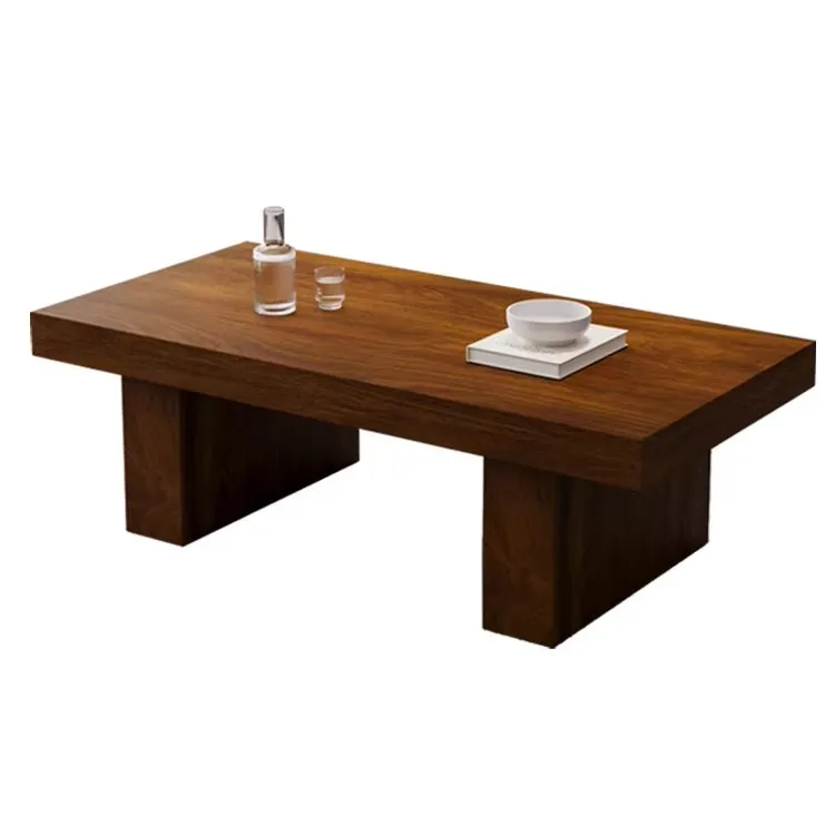 &Wabi-sabi Style Black Solid Wood Coffee Table Home Furniture Multi-function Japanese Design for Balcony and Bay