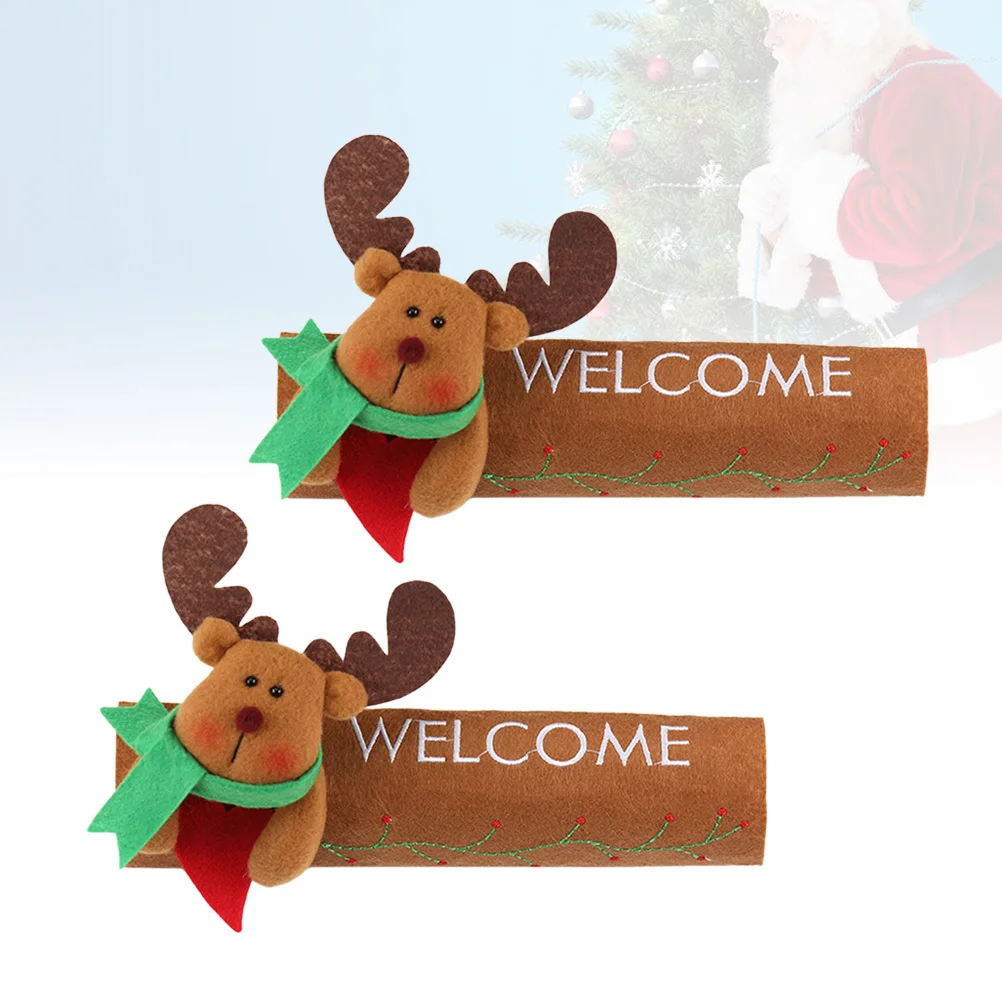 

2Pcs Refrigerator Handle Covers Premium Felt Christmas Elk Pattern Fridge Door Protector Kitchen Appliance Shield