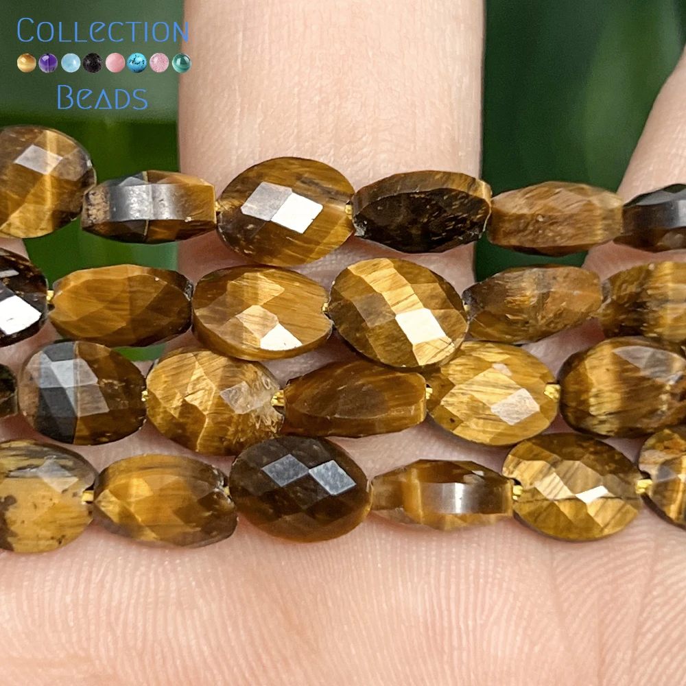 23pcs 6x8mm Natural Yellow Tiger Eye Faceted Ellipse Loose Spacer Beads for Jewelry Making DIY Bracelet Necklace Accessories