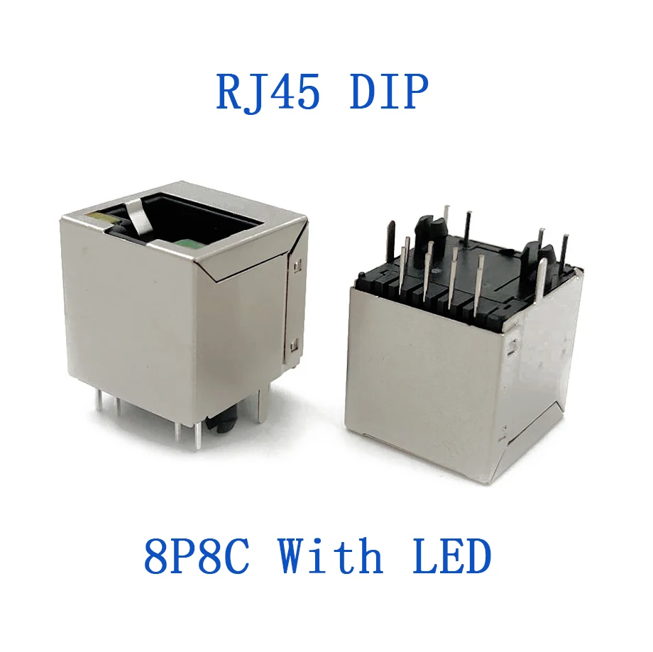 

10PCS RJ45 Connector 8P8C Socket 5224 Shield Network Female Jack DIP PCB 180 Degree With LED