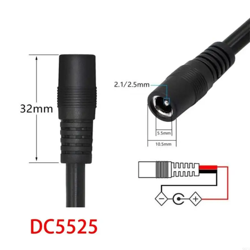 Q6PA Black to 5.5 X 2.5 Mm Female/Male Power Cable for FPV Battery Routing, Monitor Use, and Electronics Connection