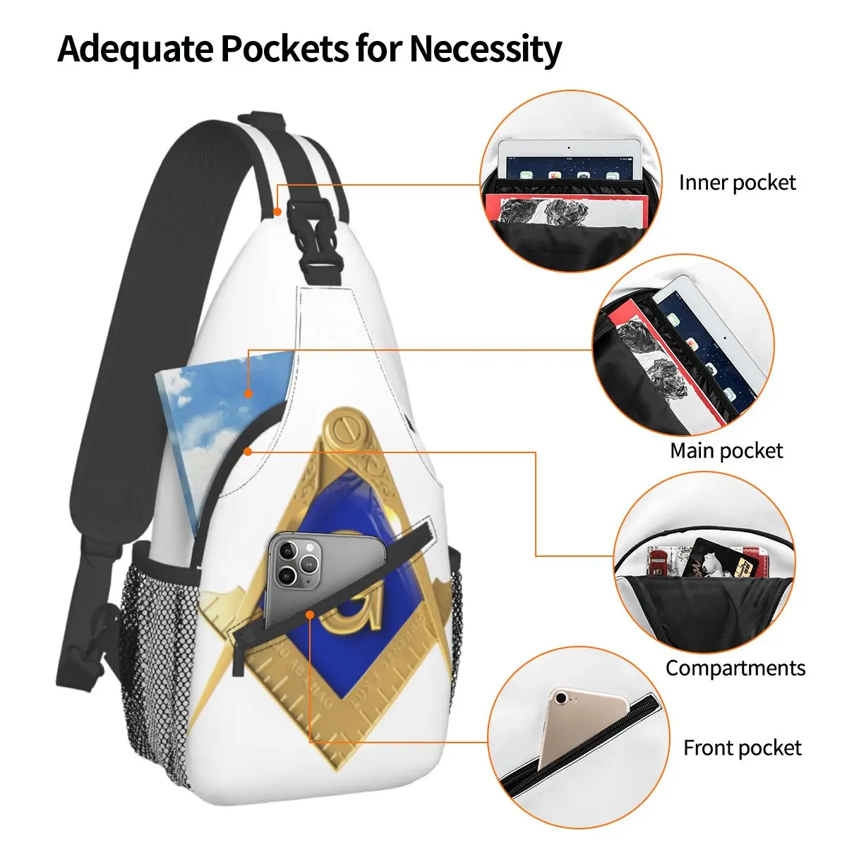 Punk Masonic Freemason Crossbody Sling Bags Printed Chest Bag Mason Shoulder Backpack Daypack for Travel Hiking Camping Satchel