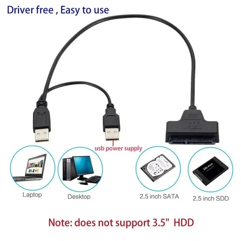 MnnWuu-Cable SATA a USB 2,0, adaptador de 22 pines para disco duro externo HDD SSD de 2,5 pulgadas, Cable USB 2,0 a SATA