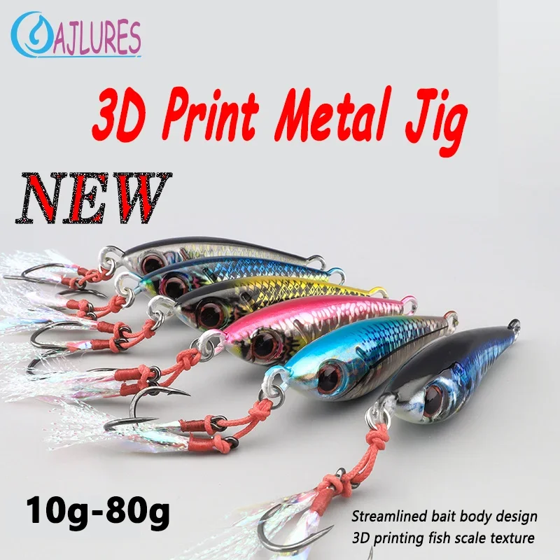 NEW 3D Metal Jig 15g 20g 30g 40g 60g 80g Sea Biomimetic Fish Iron Plate Bait Wobbler Fishing Lure Artificial Ocean Boat Fishing