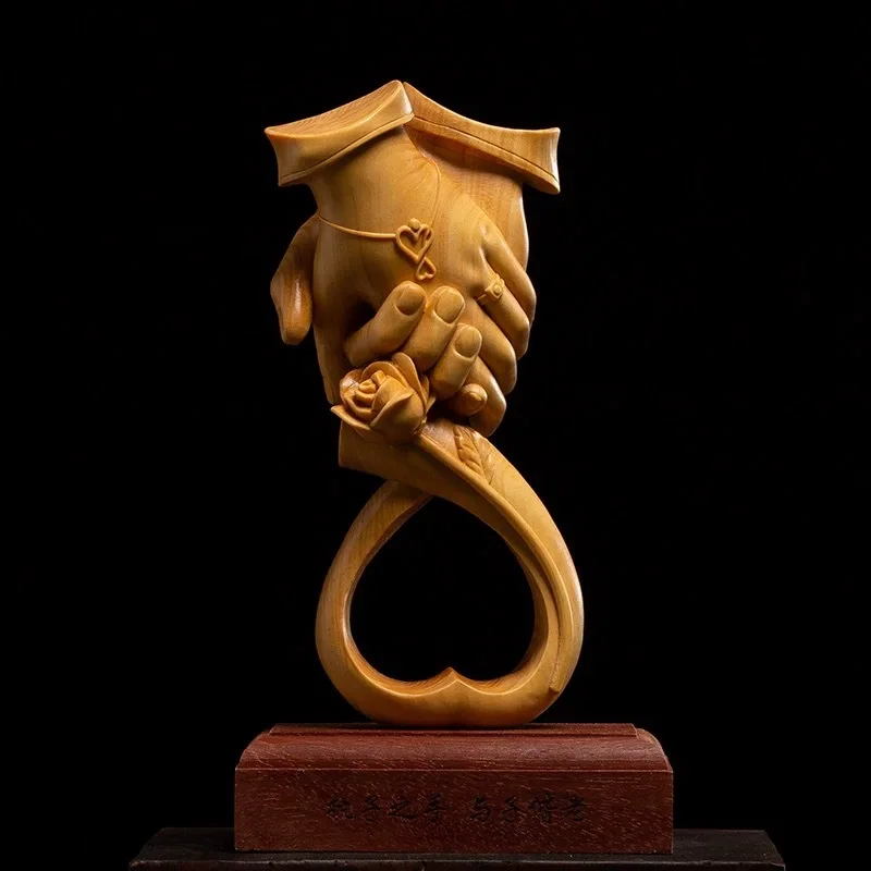Wood Carved Hand in Hand Forever Love Statue, Couple Marriage Wedding Gift Home Desk Decor Ornament  16*9*5.3cmcm
