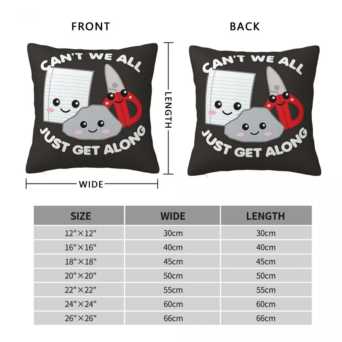 Can't We All Just Get Along Rock Paper Scissors Kawa Square Pillowcase Pillow Cover Cushion Throw Pillow for Home Living Room