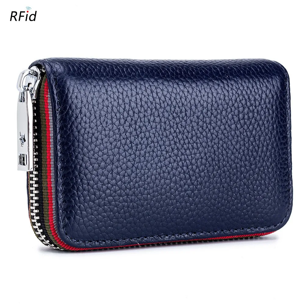 2022 New Fashion Women\'s Card Bag Genuine Leather Men Credit Card Holder Rfid Wallet Female Change Organizer Small Purse Zipper