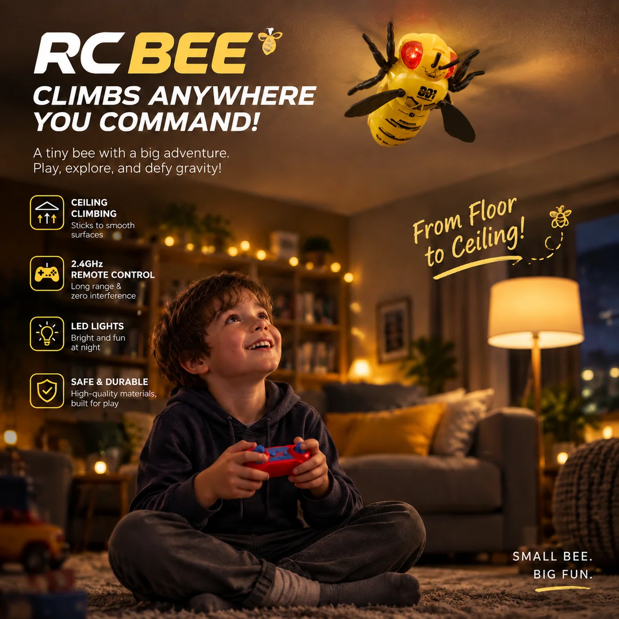 RC simulation bee crawling toy, insect model, with floor/wall dual-mode and 360 ° rotation, children's gift