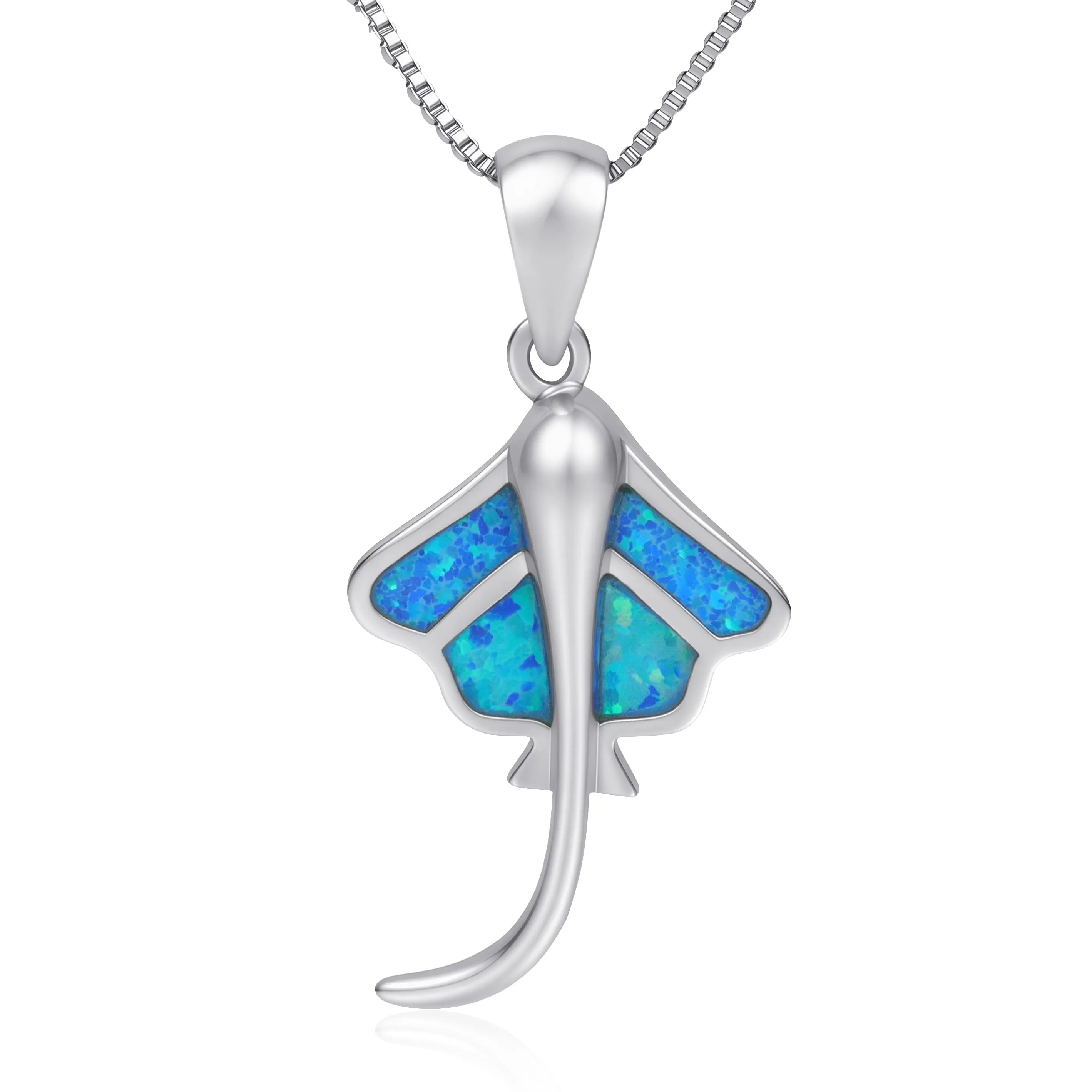 Stylish Manta Ray Opal Pendant Necklace Ocean Inspired Women Chain Jewelry for Beach Vacation Party Birthday Anniversary Gift