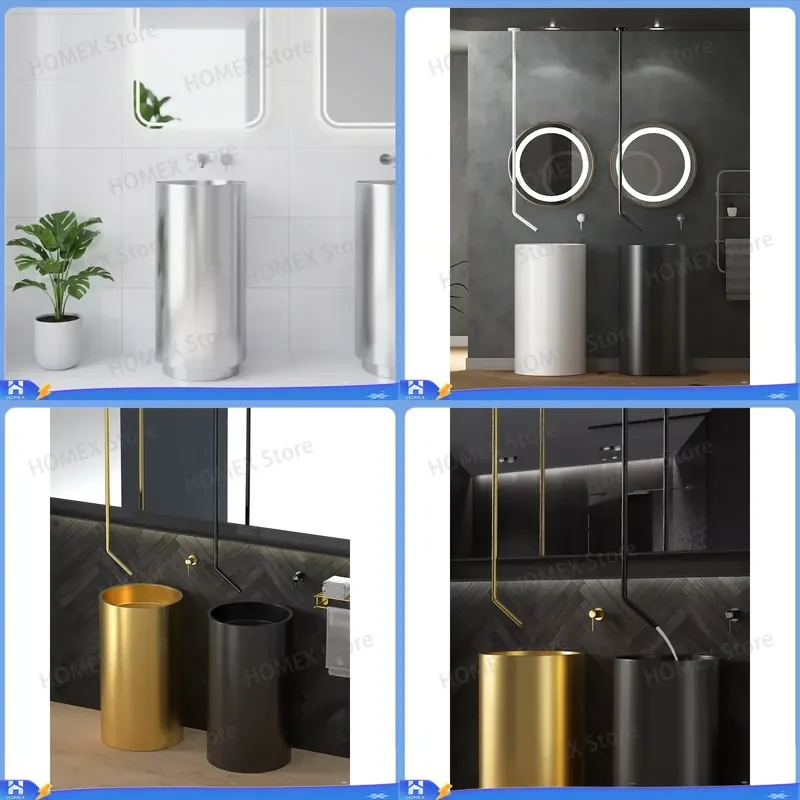 Modern 304 Stainless Steel Ceiling Mounted Bathroom Sink Brushed Finish Column Basin Contemporary Washbasin for Home Decor