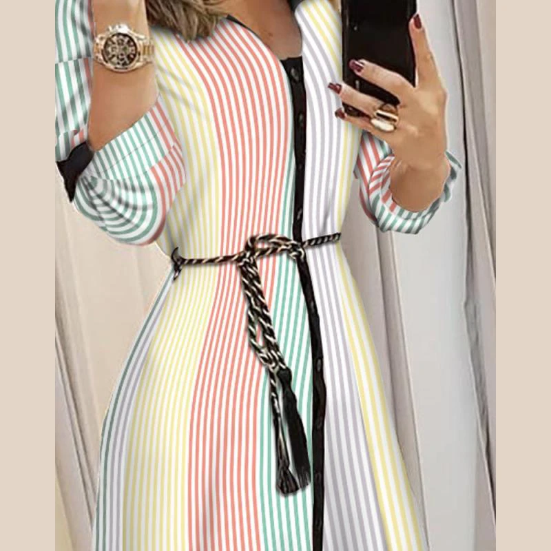 Womens Summer Dresses Lapel Neck And Irregular Hem For Girls&Ladies