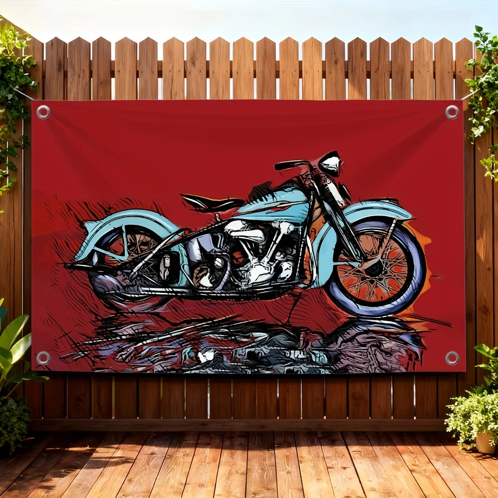 Retro Chopper Motorcycle Banner Flag Art Print Wall Tapestry Decor Biker Gift for Garage Lounge Room Canvas Banner 60x90cm 24x35