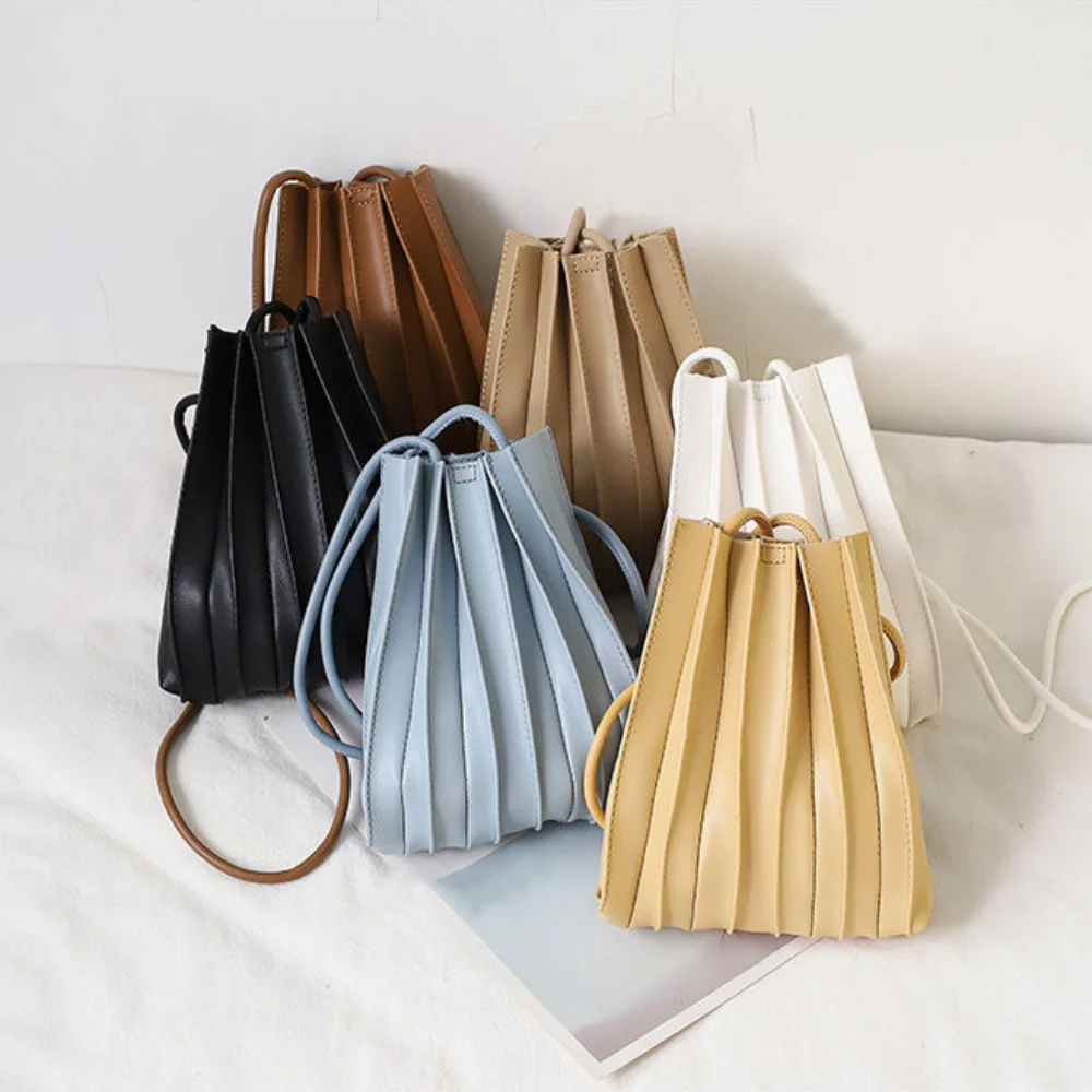 2024 New Fashion PU Mobile Phone Bag Mini Pleated Single Shoulder Bag Soft Durable Crossbody Bag