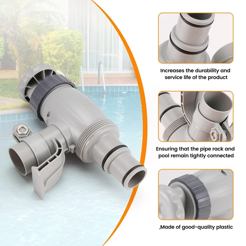 2PCS Pool Hose Adapter, Swimming Pool Replacement Pool Hose Bracket And Plunger Valve For Above Ground Swimming Pool