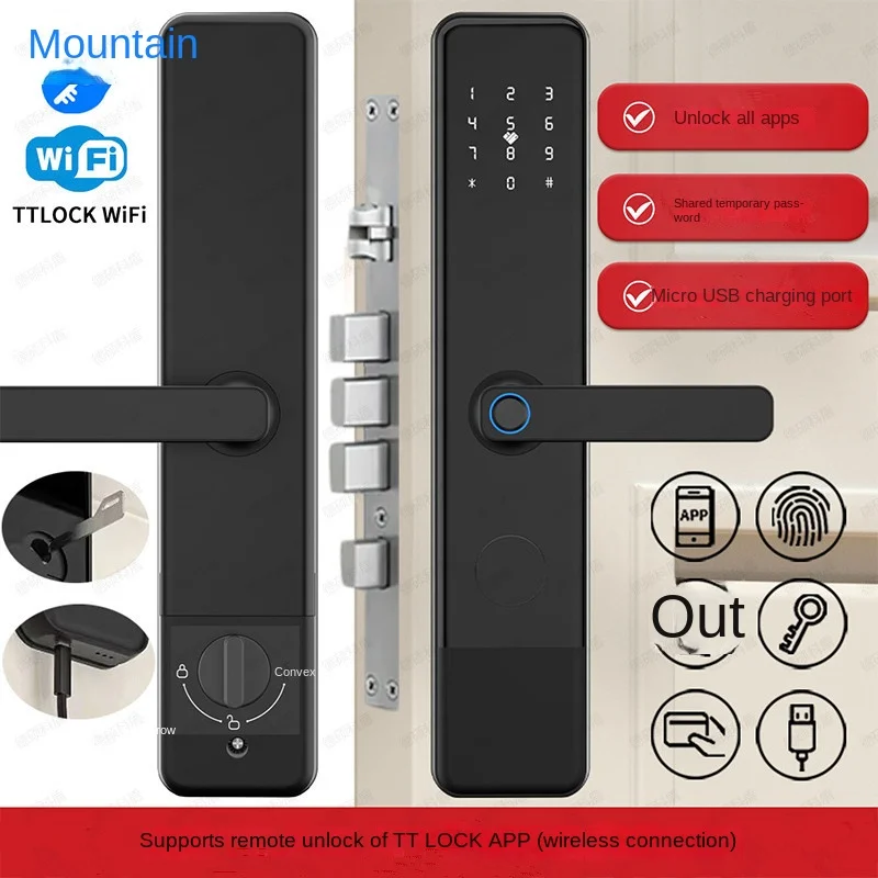 

Tt Wifi Credit Card Lock Villa Door Smart Lock with Key Password Lock Open Password Fingerprint Lock