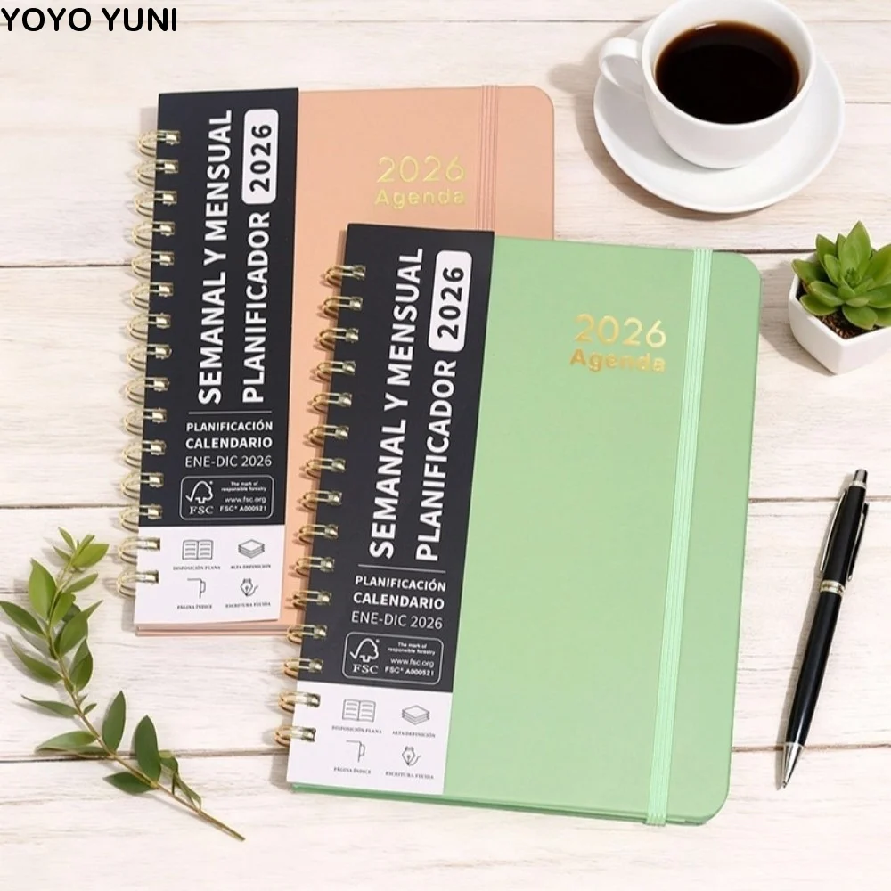 2026 Spanish Planner a5 Notebook Coil Calendar Essential Self-Tracking Diary Book Multi Functional Daily Organizer